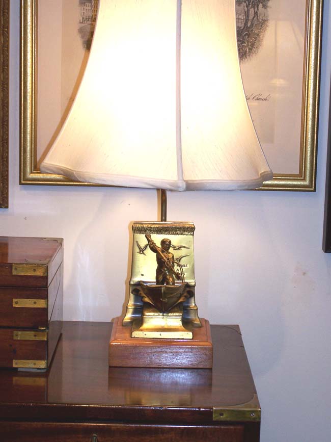 A New Bedford Whaling Monument Bookend circa 1950 now forming the base of a lamp — image 2